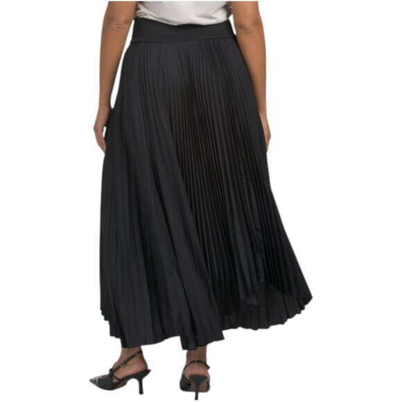 ELIE TAHARI Smocked Waist Pleated Midi Skirt With Uneven Hem - Picture 2 of 2
